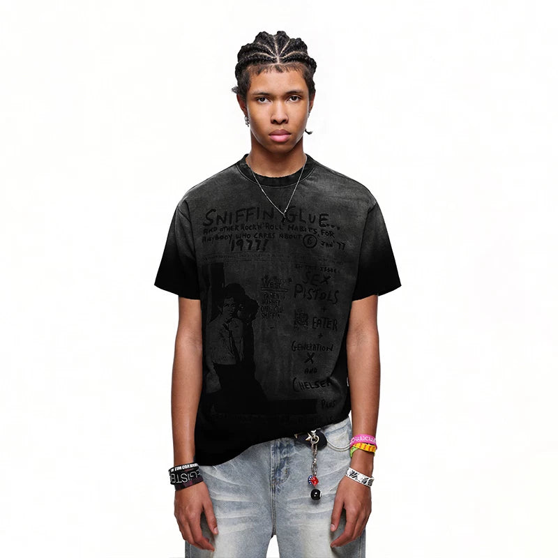 TREND ST American gradient letter printed pure cotton short sleeved T-shirt men's trendy brand shoulder boxy version short TEE
