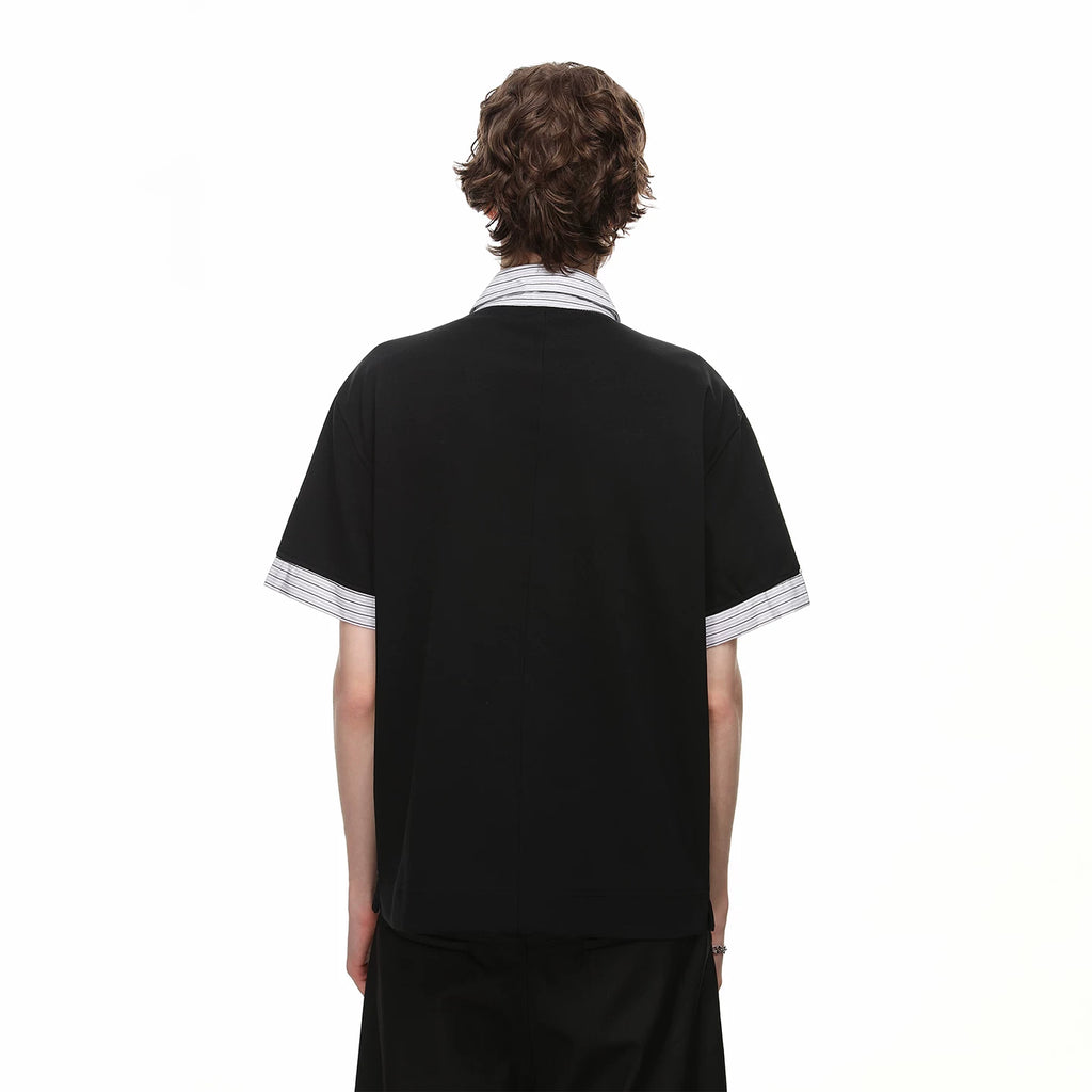 Fake two striped contrasting polo shirts short sleeved men's and women's 2026 summer cleanfit loose casual collar T-shirt