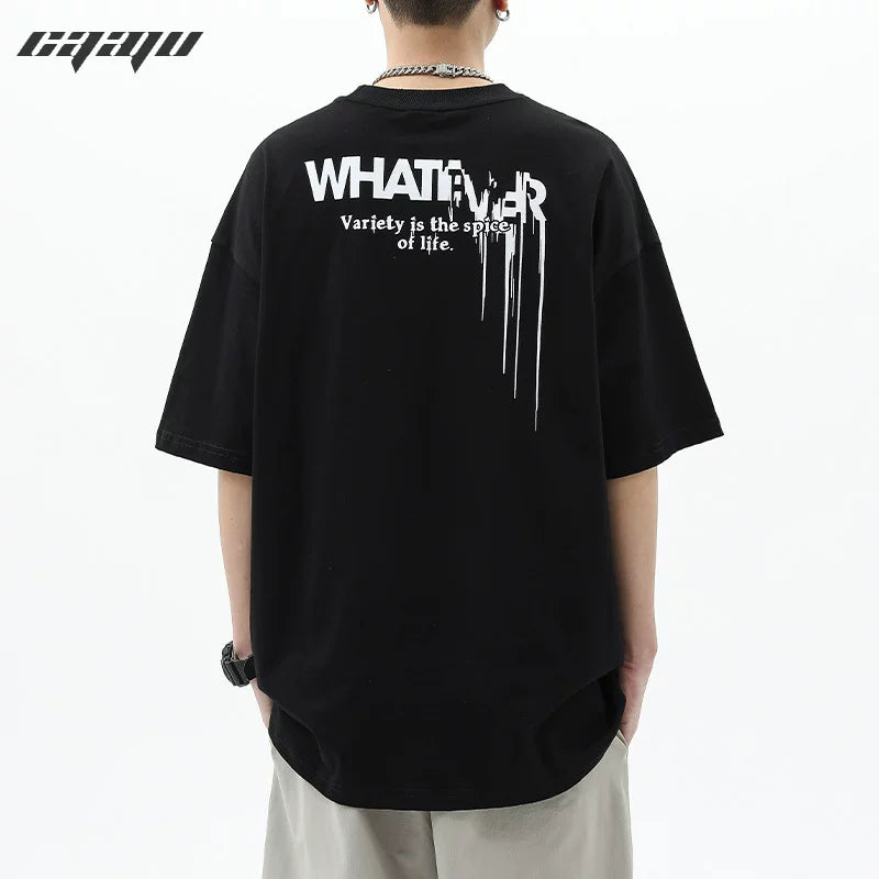 Trendy Block Trendy Brand American Graffiti Letter Short Sleeve T-shirt Men's Loose High Street Design Sense Summer Half Sleeve Couple Ins