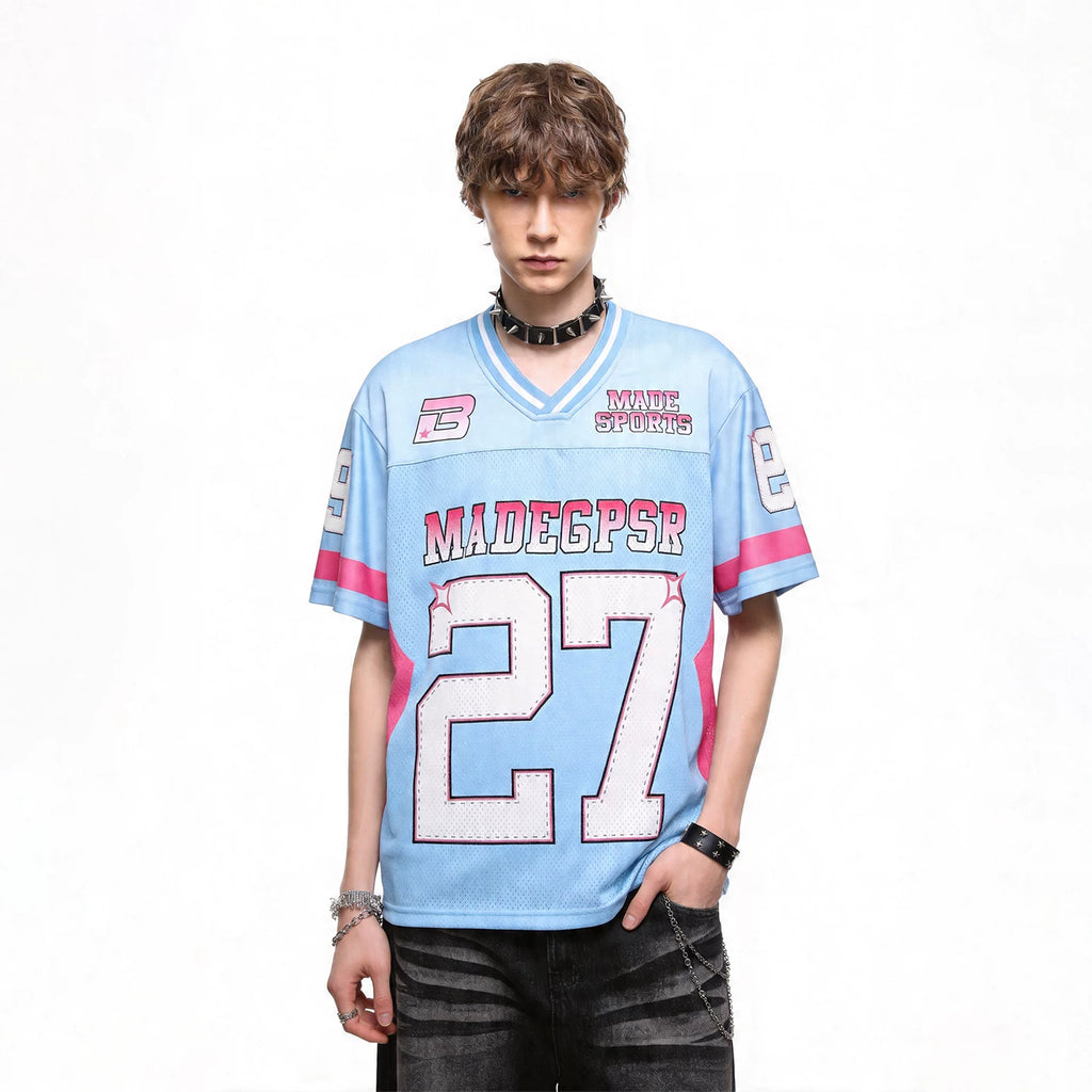 Trendy loose Blokecore V-neck 2711 jersey short sleeved men's and women's summer sports style breathable T-shirt