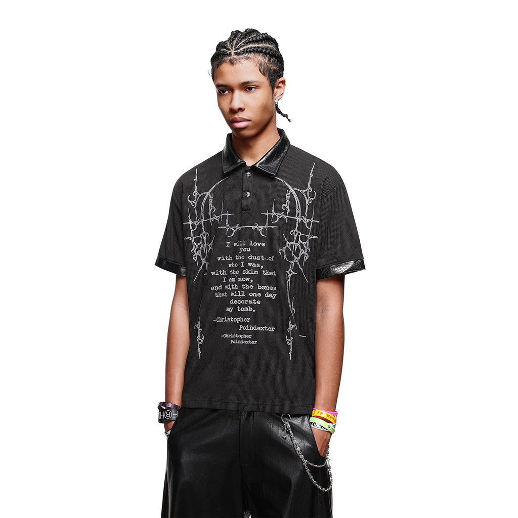 TREND ST American Street Thorn Gothic Printed Polo Shirt Men's Short sleeved T-shirt Vintage Light Asian Top