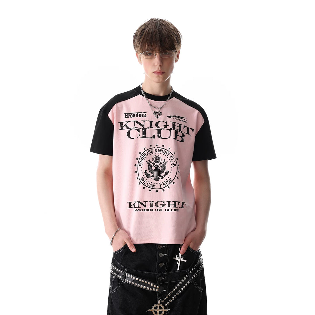 TREND ST light Asian style letter print contrasting front shoulder t-shirt short sleeved men's and women's summer boxy version short top