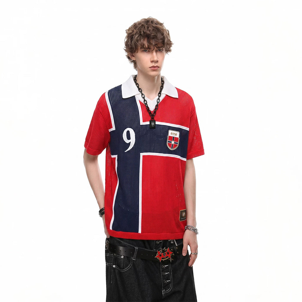 TREND ST2026 World Cup Norway No. 9 jersey mesh hollow out Polo knit short sleeved men's and women's summer