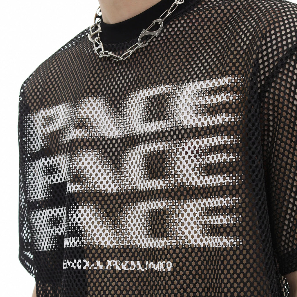 Trend st 25 year summer American fashion brand spider web hollow breathable semi transparent short sleeved T-shirt for couples