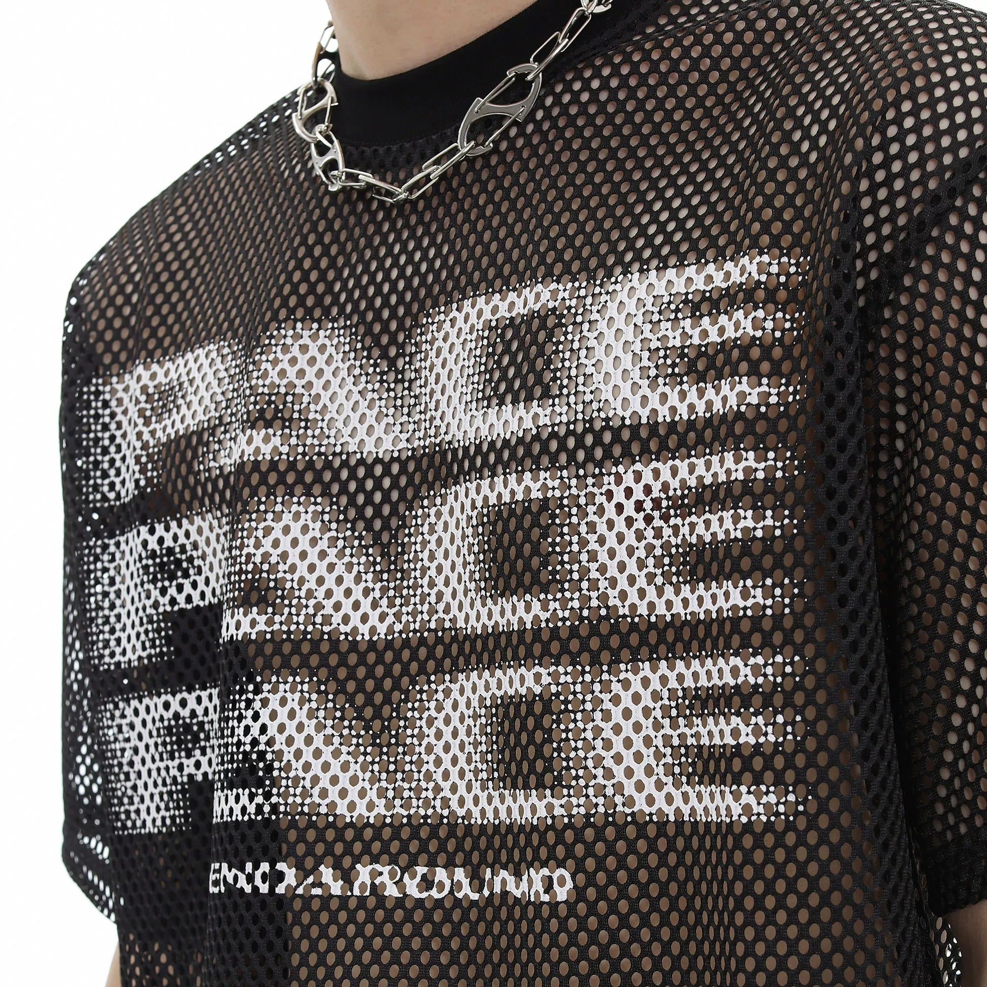 Trend st 25 year summer American fashion brand spider web hollow breathable semi transparent short sleeved T-shirt for couples