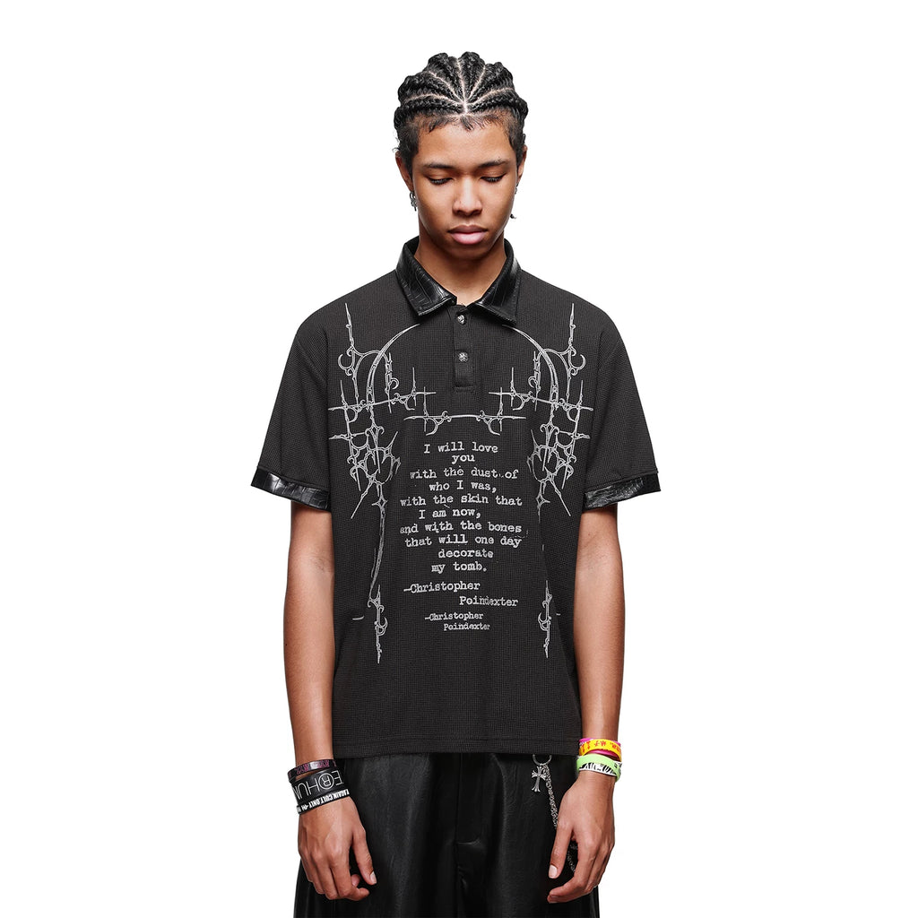 TREND ST American Street Thorn Gothic Printed Polo Shirt Men's Short sleeved T-shirt Vintage Light Asian Top