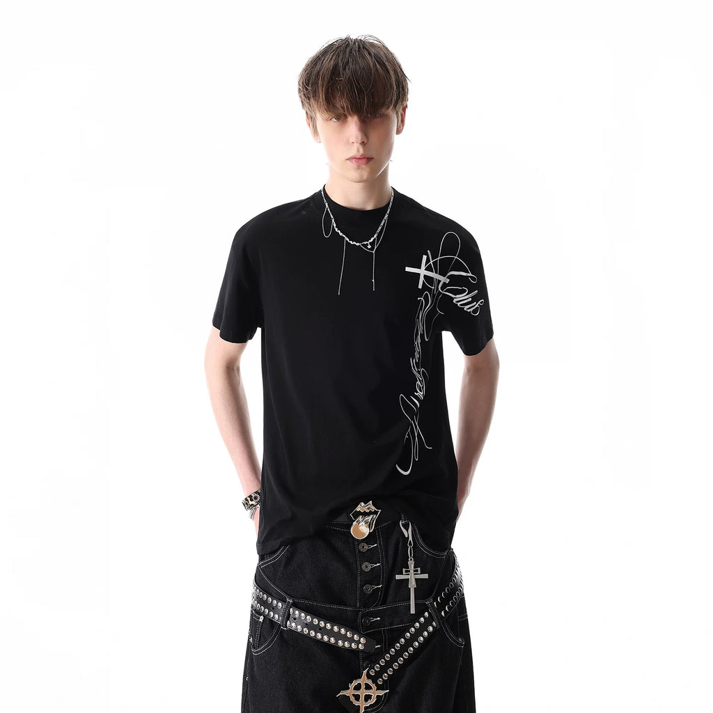 TREND ST Street Cross Shoulder Half High Neck Short Sleeve T-shirt for Men Summer Boxy Version, Slim Fit and Elastic TEE