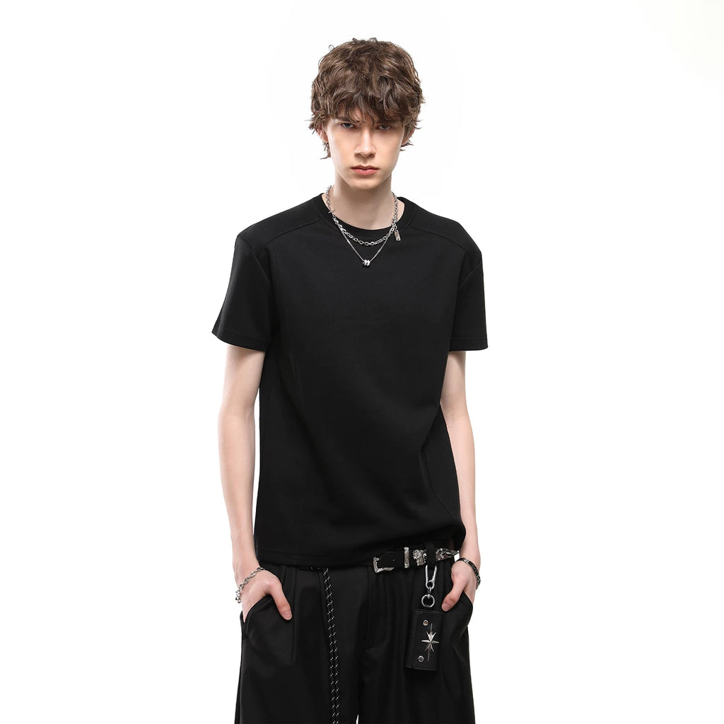 TREND ST American Boxy Edition Short Clean Fit Shoulder Short sleeved T-shirt Men's Summer Solid Color Couple T-shirt