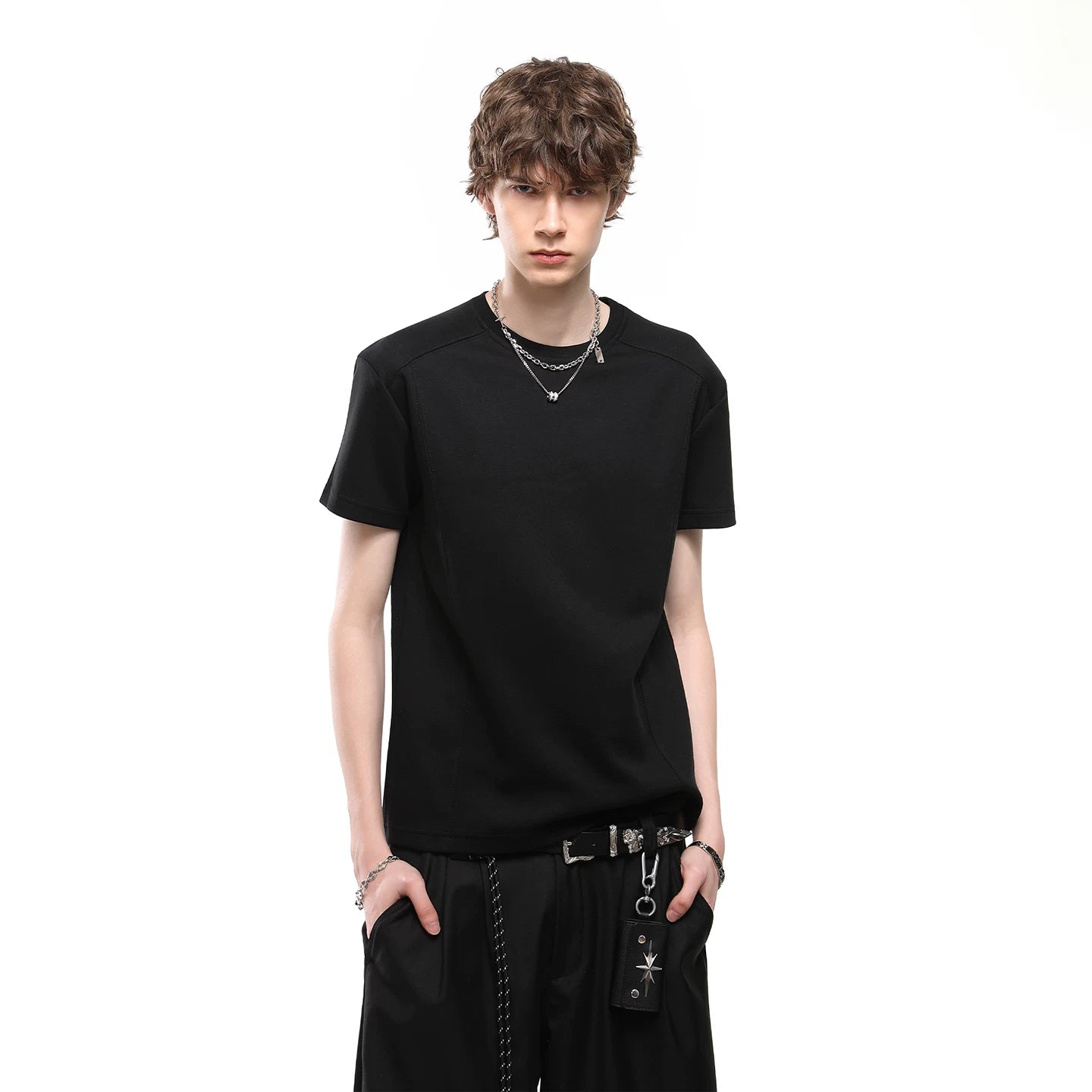 TREND ST American Boxy Edition Short Clean Fit Shoulder Short sleeved T-shirt Men's Summer Solid Color Couple T-shirt