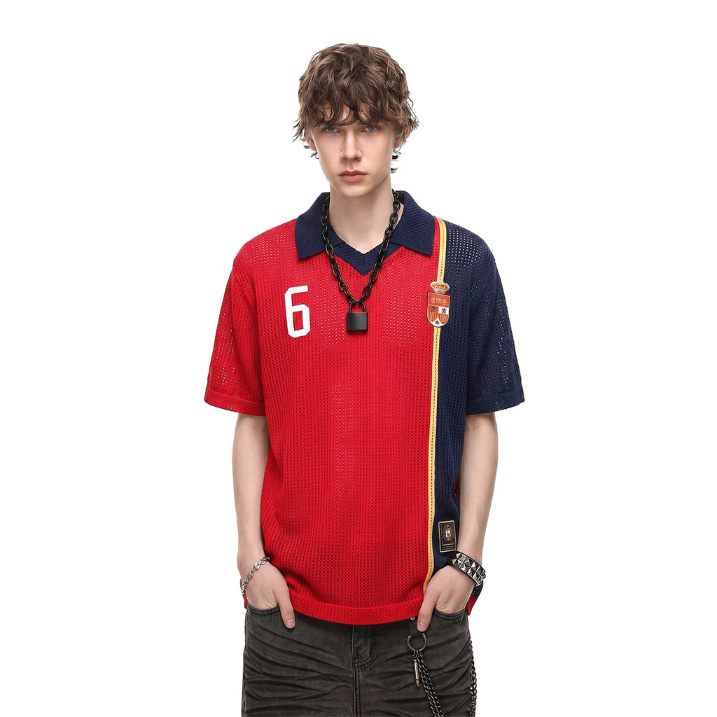 TREND ST2026 World Cup No. 6 jersey contrasting collar polo shirt short sleeved summer hollow knit shirt for men