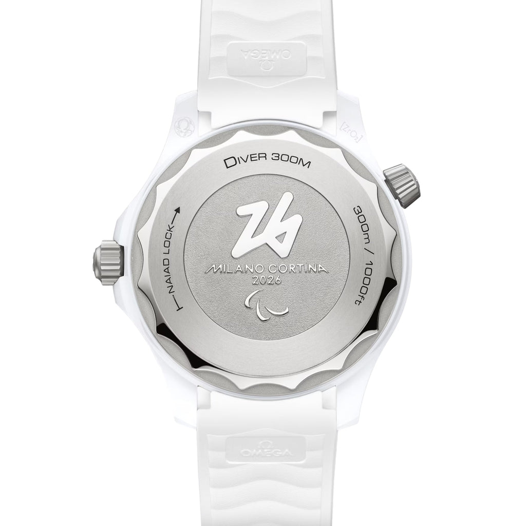 Seamaster Diver 300M Paralympic Milano Cortina 2026 43.5mm - White on Rubber Strap