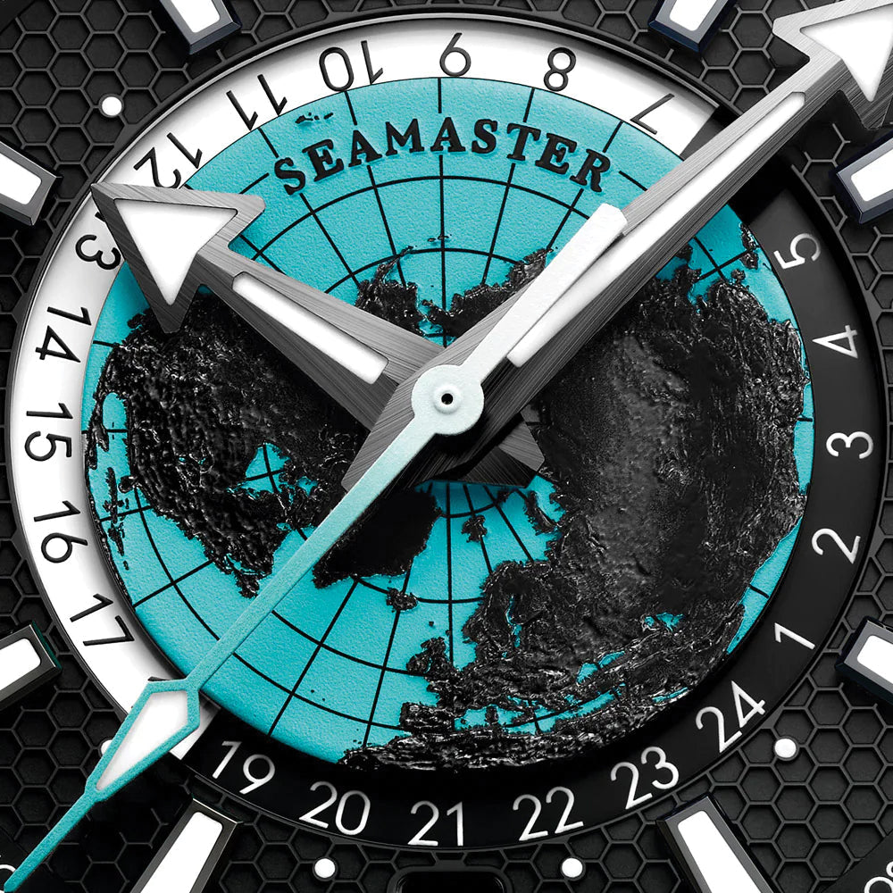 Seamaster Planet Ocean 600M Black Ceramic 45.5mm - Black and Turquoise on Rubber Strap
