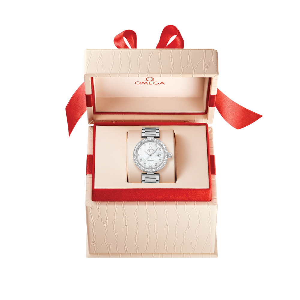 De Ville Ladymatic 34mm - White, Mother-of-Pearl w/ Diamonds and Diamond Bezel on Bracelet