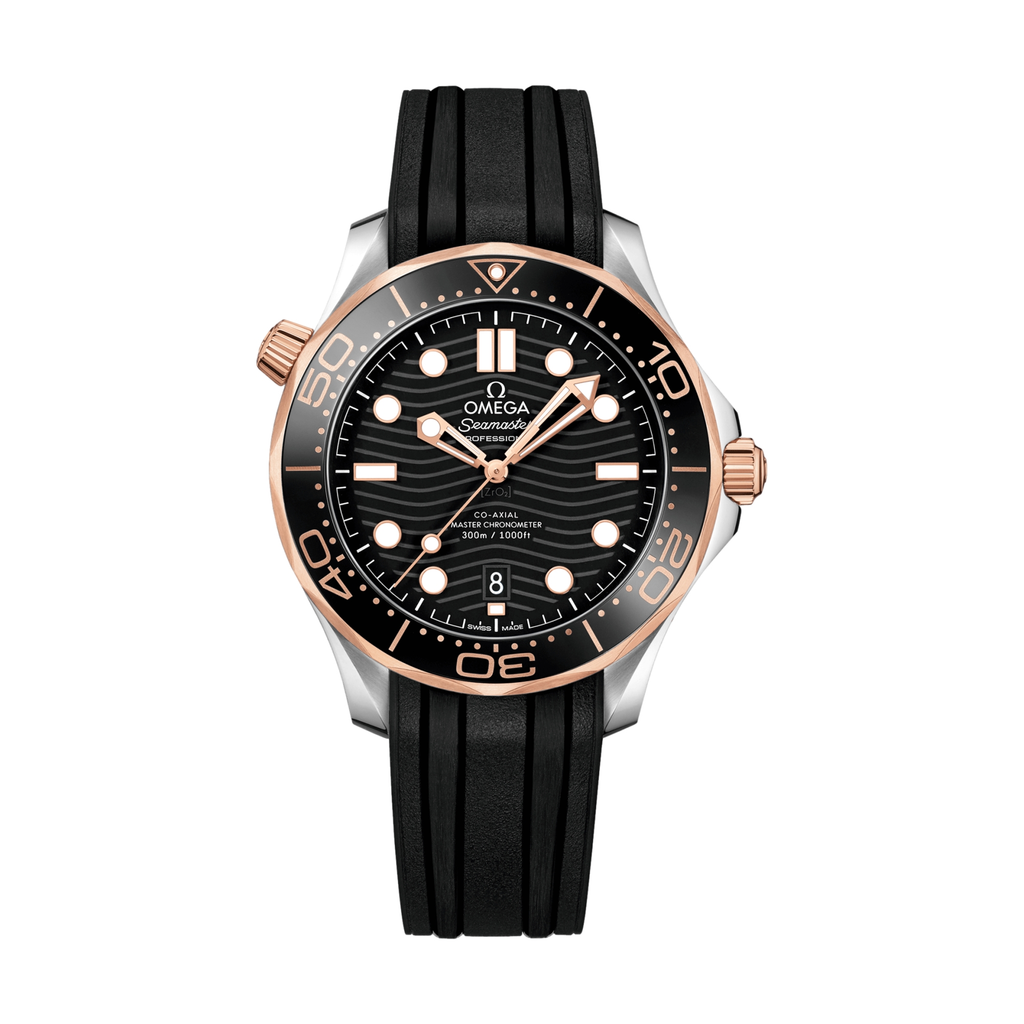 Seamaster Diver 300M Stainless Steel and Sedna Gold 42mm - Black on Rubber Strap