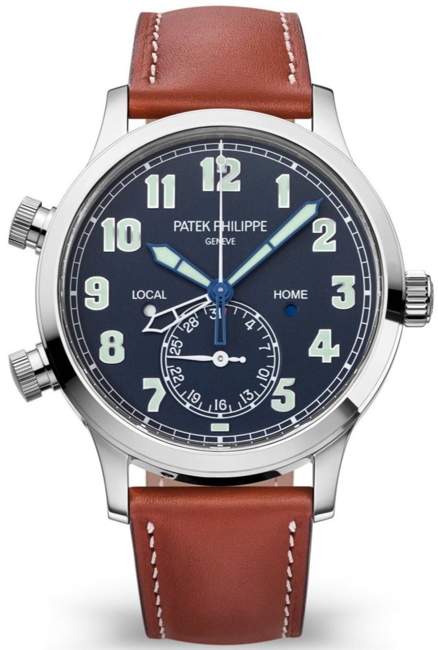 Patek Philippe Complication Calatrava Pilot Travel Time - White Gold - Blue Dial - Brown Leather Strap - Ref# 5524G-001