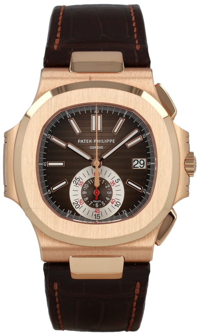 Patek Philippe Nautilus Rose Gold - Brown Dial - Leather Strap - Ref# 5980R-001