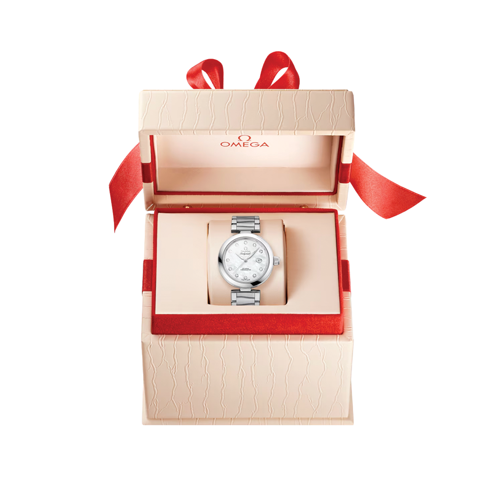 De Ville Ladymatic 34mm - White, Mother-of-Pearl w/ Diamonds on Bracelet