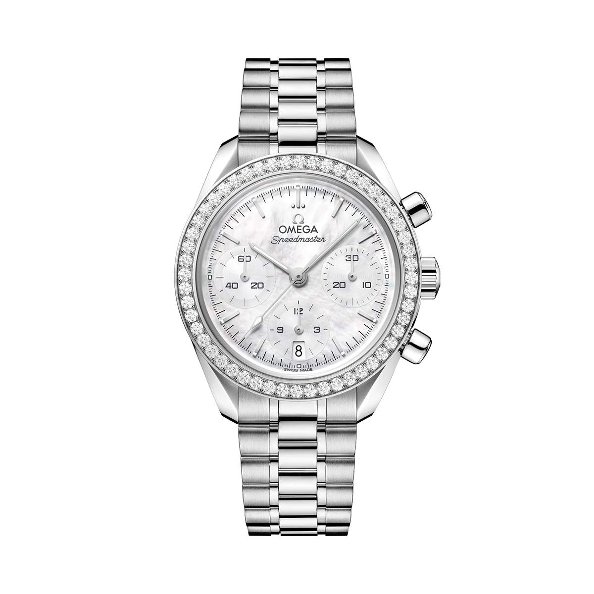 Speedmaster Chronograph 38mm - White, Mother-of-Pearl, Diamond-Set Bezel on Bracelet